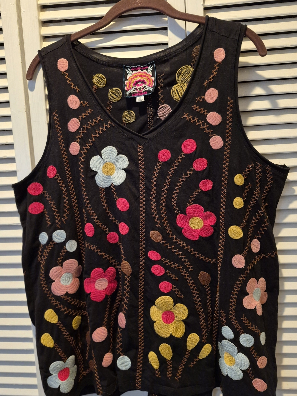 Johnny WAS Embroidered Floral Tank Top + Maxi Skir Black with Multicolor Flowers